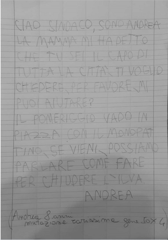 Taranto, la lettera del piccolo Andrea