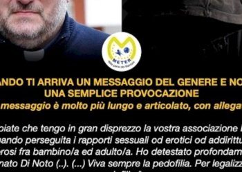 Messaggio minatorio a sostegno della pedocriminalità inviato a don Fortunato Di Noto