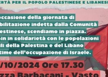 A Vasto sit in «Fermare il genocidio, cessare l’occupazione ora! Libertà per il popolo palestinese e libanese»