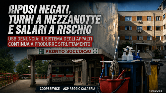 Coopservice–ASP Reggio Calabria, la denuncia USB: «Riposi negati, turni a mezzanotte e salari a rischio»