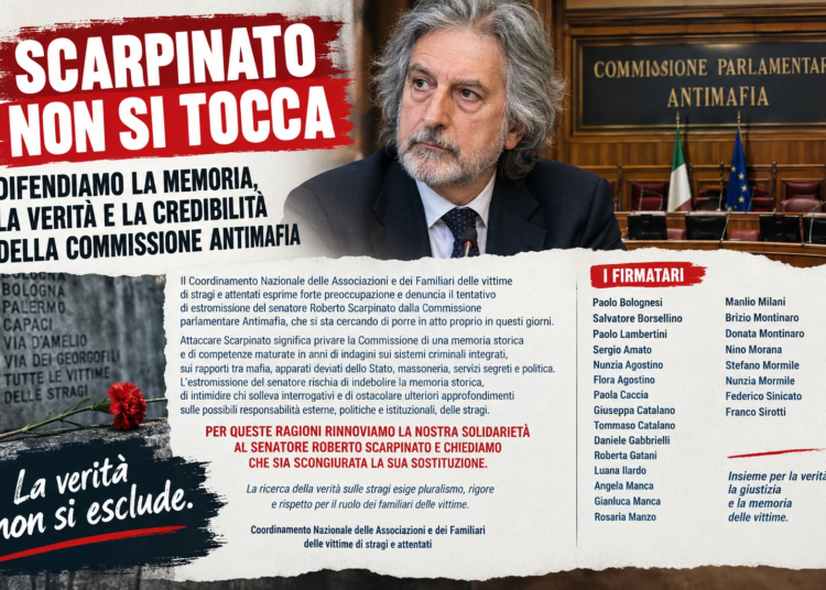 Coordinamento familiari vittime stragi e attentati: ‘Rinnoviamo la nostra solidarietà al senatore Roberto Scarpinato’