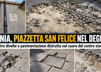 Isernia, piazzetta San Felice nel degrado: pietre divelte, buche e pavimentazione distrutta nel cuore del centro storico